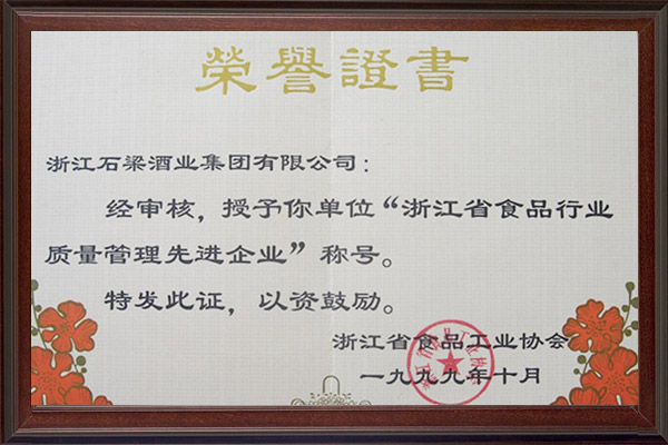 1999省食品行业质量管理先进企业